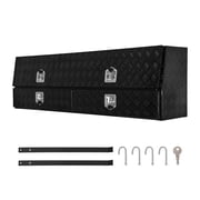 KFFKFF Contractor Truck Tool Box, 72 x 21 x 13 in, Black Aluminum TopSider Toolbox with Two Lower Drawers, Flip-Up Door, Weather-Resistant Storage Box with Latch, for Truck Bed Pickup