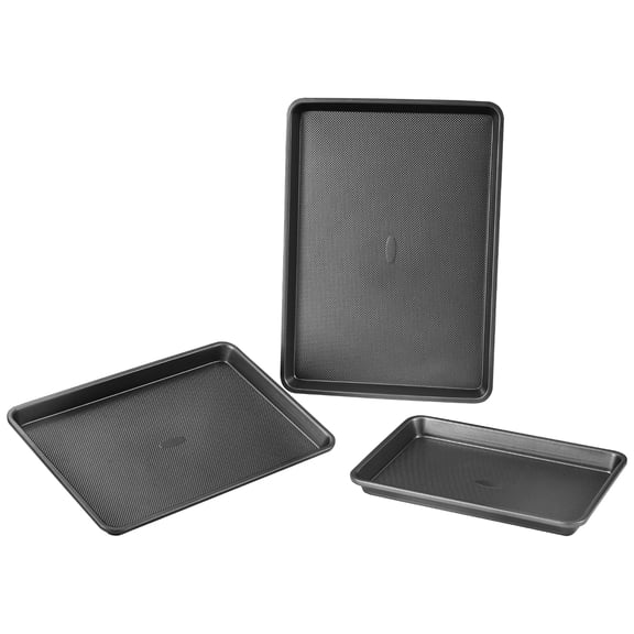 KFFKFF Cookware Set, Trio, Carbon Steel Nonstick Baking Sheets & Trays, Oven-Safe Kitchen Bakeware Sets with Silicone Grips, Effortless Cleaning, Ideal for Baking Cookies, Cakes, Muffins, and Bread