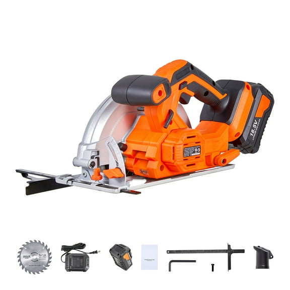 KFFKFF Cordless Circular Saw, 7-1/4 inch Blade, 5000 RPM, Adjustable 0-45° Bevel, Brushless Motor, LED Light, Includes Battery and Charger, Ideal for Wood Cutting