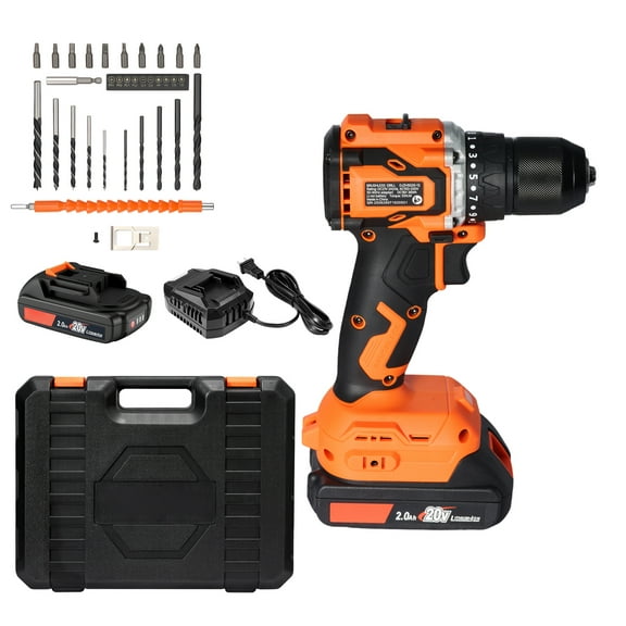 KFFKFF Cordless Drill Driver, 1/2 Inch Metal Chuck, Brushless Motor, Dual-Speed Adjustable, Drill Kit with Rechargeable Battery, Charger, and Tool Case for Wood, Metal Drilling, and Screw Driving