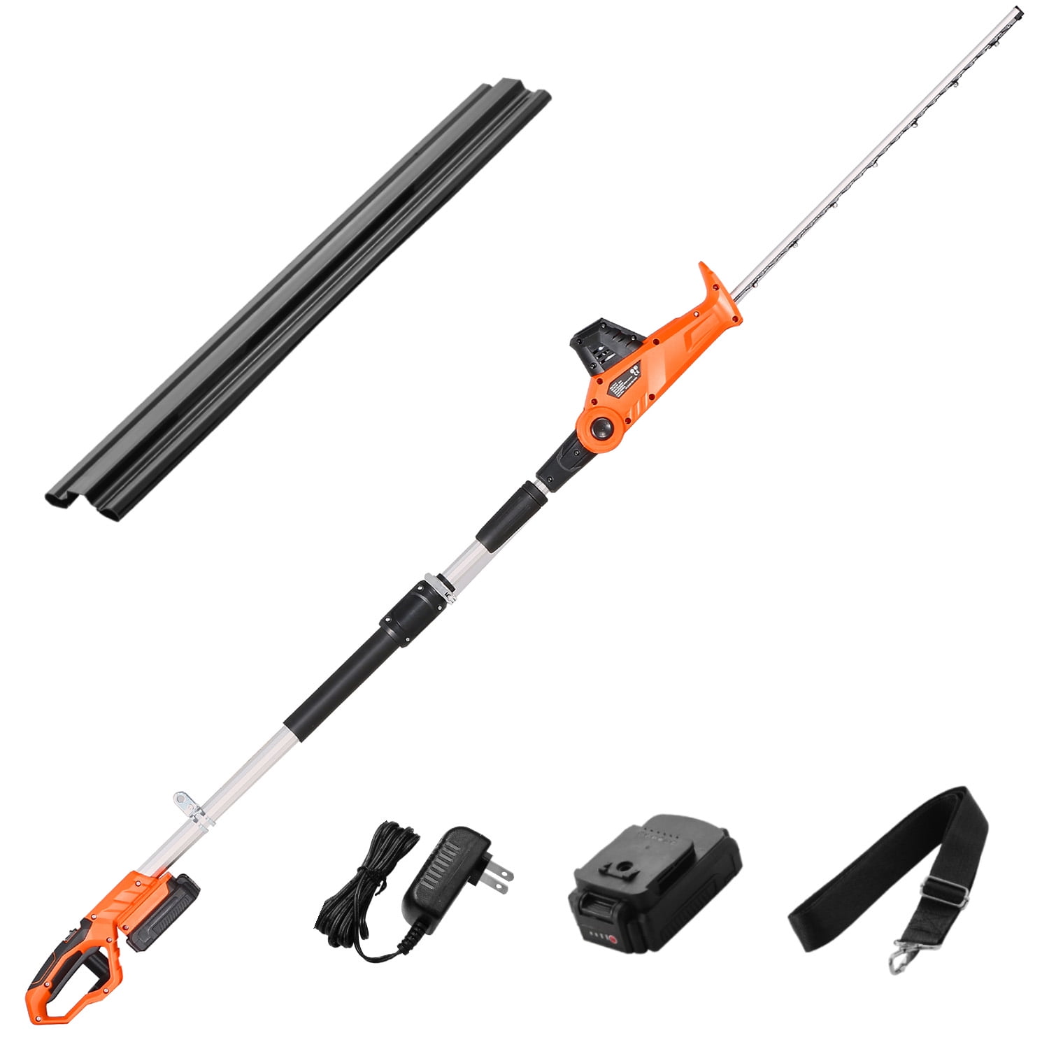 KFFKFF Cordless Hedge Trimmer, 1200 RPM, Extendable 6.2 - 7.8 Ft, Pole Trimmer for Elevated Branches, Comes with 20V Battery, 20 in Blade with 5 Adjustable Angles, for Yard and Garden Maintenance