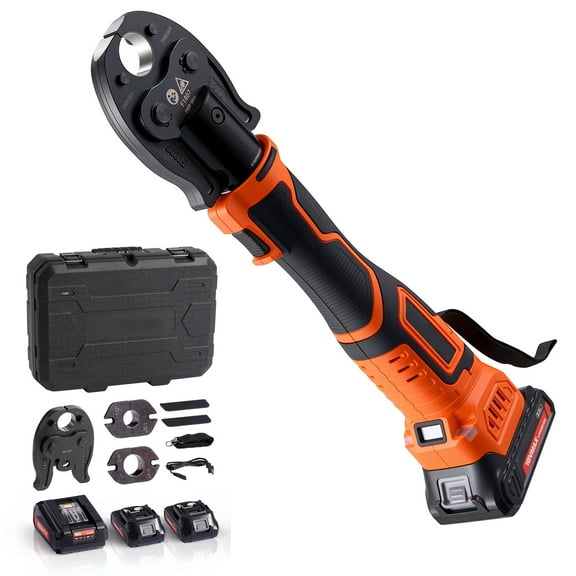 KFFKFF Cordless Mini Press Tool, 18V Electric Pipe Crimping Tool for 1/2", 3/4", 1" PEX Pipe Copper Rings, PEX Press Tool Kit with 2 Batteries, Charger & Storage Case