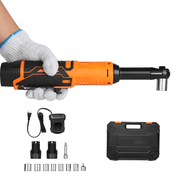 KFFKFF Cordless Ratchet Wrench, 3/8 inch Drive, 240 RPM, Delivers 33 ft-lbs Torque, Battery-Powered Electric Wrench Kit with Dual Batteries, Charger, Sockets, Adaptor, and Extension Bar