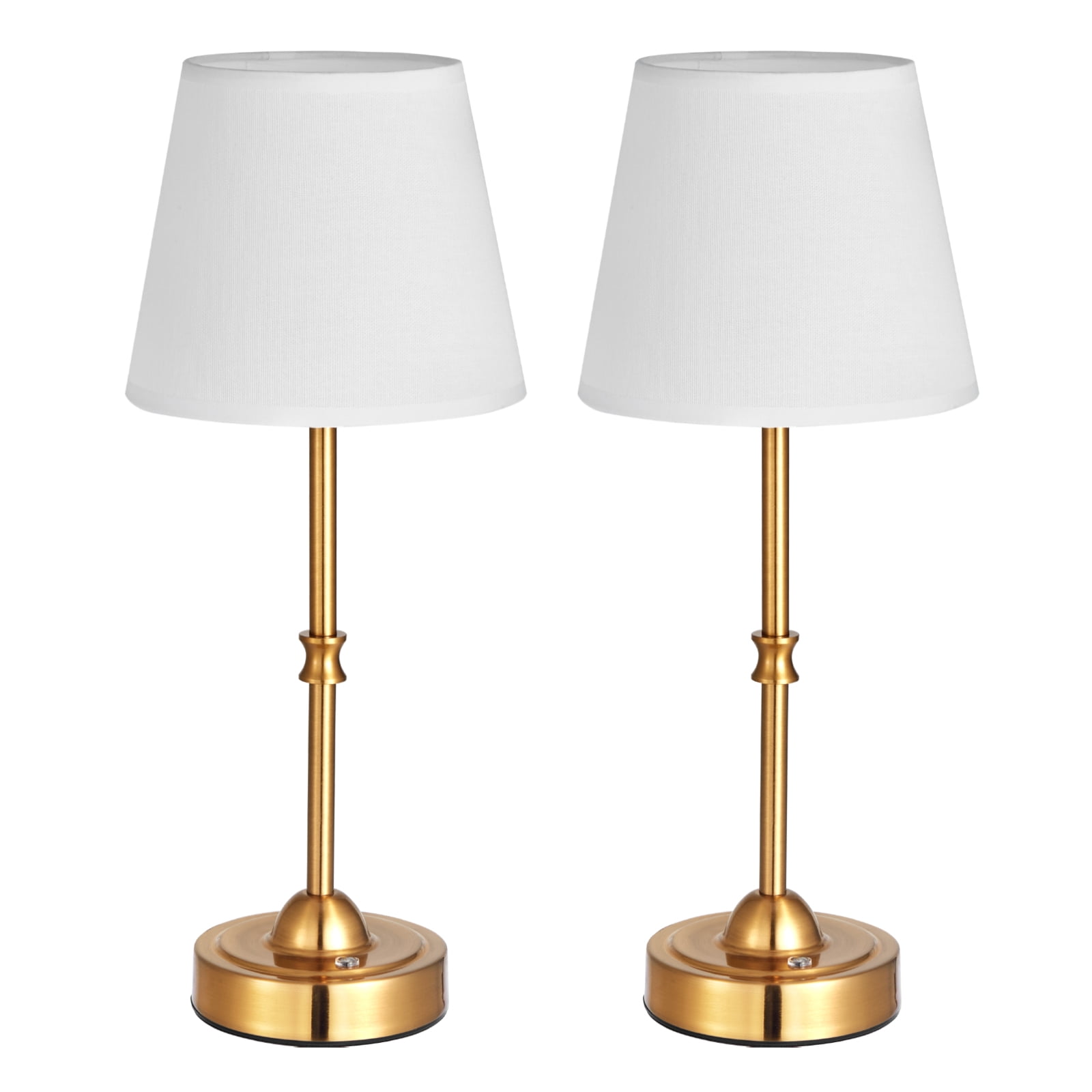 KFFKFF Cordless Table Lamp, 2-Pack, Rechargeable 5200mAh Battery, Adjustable 3-Level Brightness, Fabric Shade, 2700-3000K Warm Light, Ideal for Restaurants, Bedrooms, Bars, Gold Finish