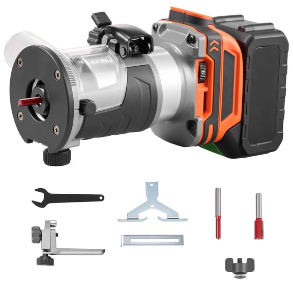 KFFKFF Cordless Wood Router, 18V Brushless Motor, Compact Variable Speed Palm Router with Fixed Base, 1/4-Inch Collet, Edge Trimmer Tool, Compatible with 18V Batteries (Battery Not Included)