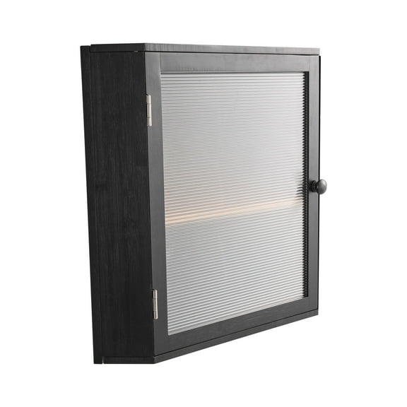 KFFKFF Corner Bread Box for Kitchen Counter, Double-Layer Bamboo Bread Storage Container, Wooden Breadbox with Large Capacity and Acrylic Wavy Door, Black