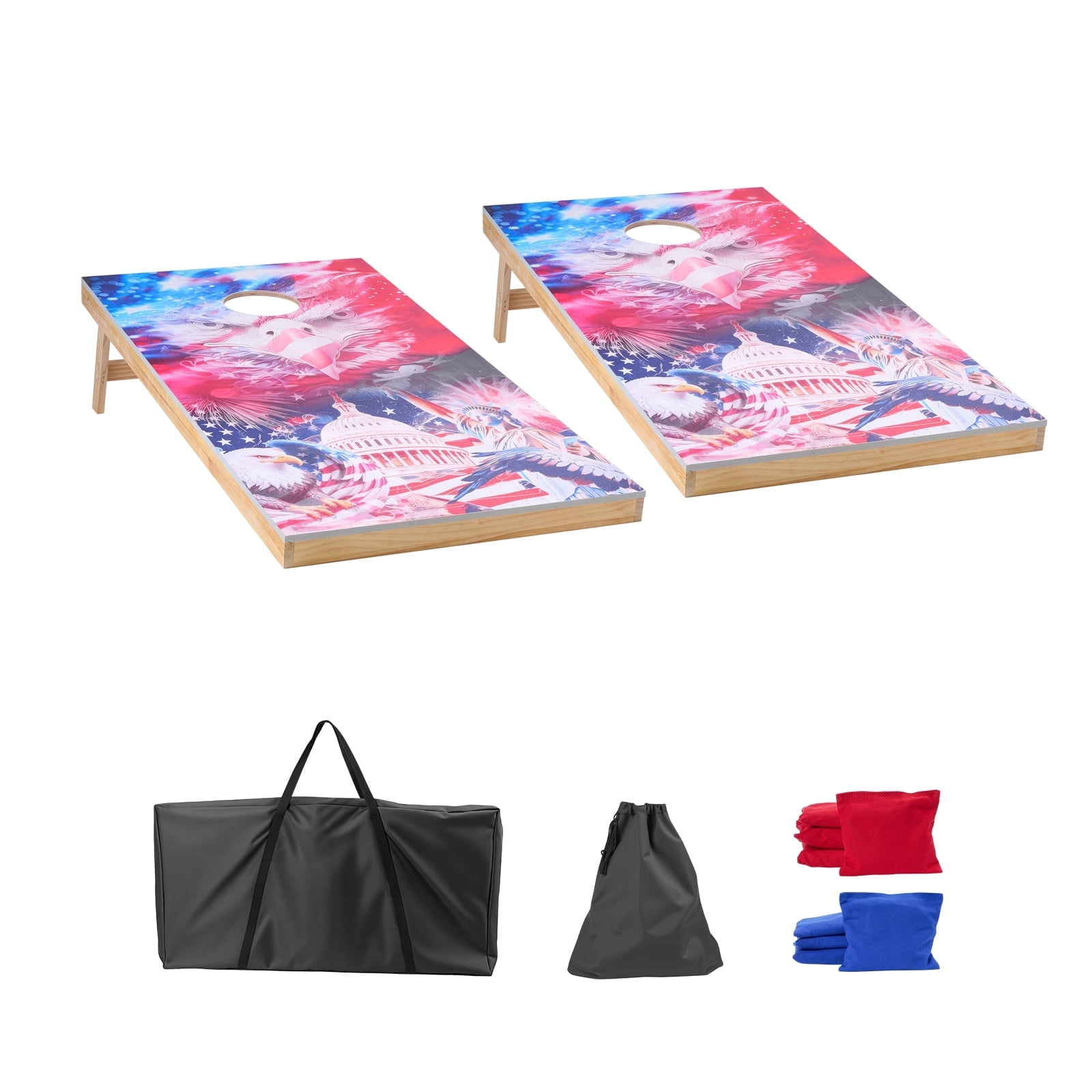 KFFKFF Cornhole Game Set, 4x2 ft Wooden Toss Boards, Portable Design for Indoor and Outdoor Play, Includes 8 Bean Bags and Carrying Case, Ideal for Yard, Backyard, Beach, and Camping Activities