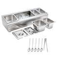 thumbnail image 1 of KFFKFF Countertop Food Serving Display Container, Stainless Steel Salad Server Tray, Buffet Condiment Dispenser, Ice-Cooled Rack with Individual Lids, Suitable for Restaurants,Hotels(2x1/6+3x1/9 Pan), 1 of 9