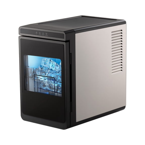KFFKFF Countertop Ice Maker, 22 lbs Daily Capacity, Portable Self-Cleaning Machine with Ice Tong, Drawer-Style Access, Produces Large Square Ice Cubes, Ideal for Home, Kitchen, Office, Bar