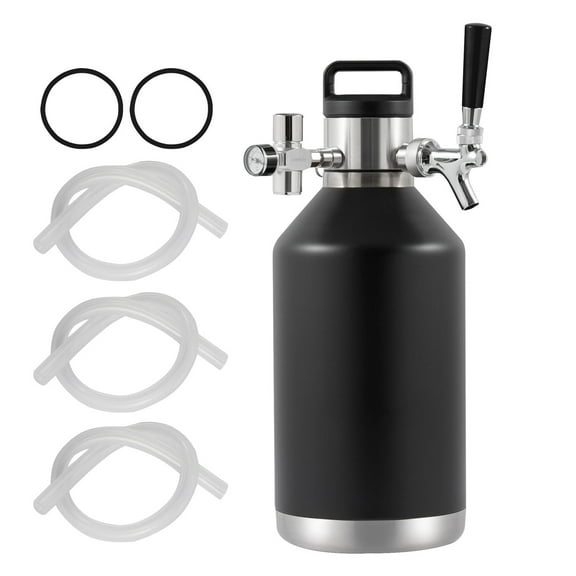 KFFKFF Craft Beer Tap System, 128Oz 4L Compact Keg, 304 Stainless Steel Carbonated Beer Growler, Keg Growler featuring Pressure Gauge, CO2 Regulator Spigot, Secure Seal Ring for Draft, Homebrew
