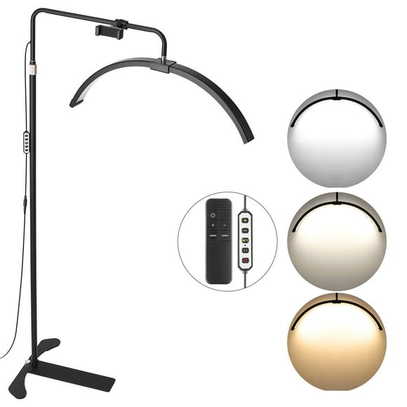 KFFKFF Crescent Illuminator for Beauty Professionals, 26-inch Adjustable LED Ground Light for Eyelash Enhancement, Curved Lash Illuminator with Mobile Stand, Remote Operation, Suitable for Cosmetics