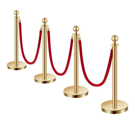 KFFKFF Crowd Control Barriers, Set of 4, Stainless Steel Posts with Hollow Base, 3 Red Velvet Ropes, Gold-Colored Stanchions, Red Carpet Runner Poles, Ideal for Party Supplies price history and forecast - KFFKFF TJDYQ320PDTC4-3