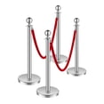 thumbnail image 1 of KFFKFF Crowd Management Poles and Velvet Cords Set of 4, Stainless Steel Posts with Empty Base, 2 Red Velvet Cords and Posts, Silver Crowd Control Poles, Red Event Carpet Poles for Event Essentials, 1 of 9