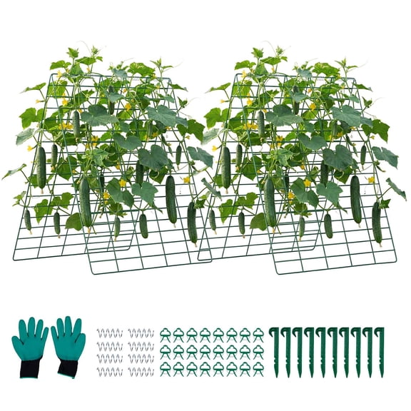 KFFKFF Cucumber Trellis 4 Pack, A-Frame Garden Supports for Raised Beds, Durable Metal Plant Supports for Vines, Climbing Vegetables, Peas, Beans, Zucchini, Tomatoes (35.43 x 27.56 in, Set of 4)