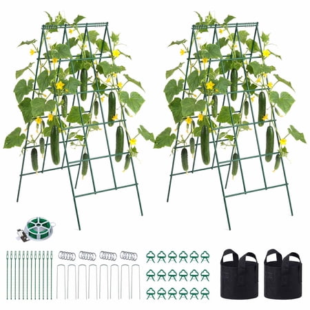 KFFKFF Cucumber Trellis 4 Pack, A-Frame Garden Trellises for Raised Beds, Metal Plant Support with Rust-Resistant Coating for Vines, Climbing Plants, Peas, Beans, Zucchini(46.06 x 18.11 in, Set of 4)