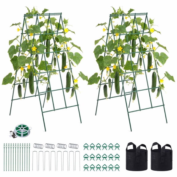 KFFKFF Cucumber Trellis 4 Pack, A-Frame Garden Trellises for Raised Beds, Metal Plant Support with Rust-Resistant Coating for Vines, Climbing Plants, Peas, Beans, Zucchini(46.06 x 18.11 in, Set of 4)