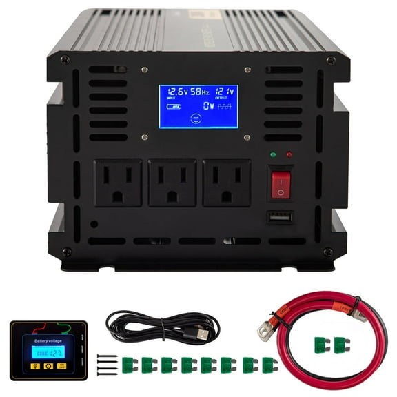 KFFKFF DC12V to AC120V Car Converter with USB Port LCD Display Remote Controller LED Indicator AC Outlets Inverter for Car RV Truck Boat Travel Camping 2500W Modified Sine Wave Inverter