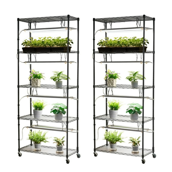 KFFKFF DIY Plant Shelf with Integrated Grow Lights, 71-Inch Tall Indoor Stand with Wheels, 192W Full Spectrum 5000K Lighting, Durable Metal Display Rack for Seed Starting and Flower Pot Organization