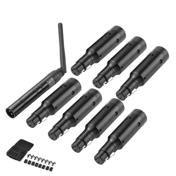 KFFKFF DMX Cordless Receiver, Set of 7 Receivers & 1 Transmitter, Operates on 2.4G ISM Band, Covers 656 ft Distance, Comes with Rechargeable Battery, Controls Stage Lighting Wirelessly