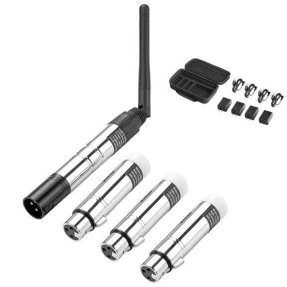 KFFKFF DMX Cordless Receiver Set, Trio of Receivers & Single Transmitter, Operates on 2.4G ISM Band, Capable of 656 ft Signal Dispatch, Comes with Carrying Bag and Adapter