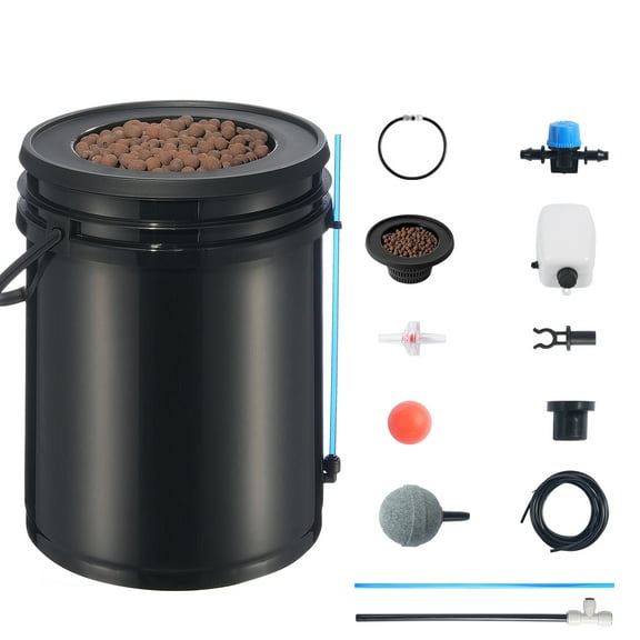KFFKFF DWC Hydroponics Setup, Includes Air Pump, Air Stone, Water Level Indicator, and Drip Irrigation Kit, 5-Gallon Capacity for Growing Leafy Greens (1 Bucket + Drip System)