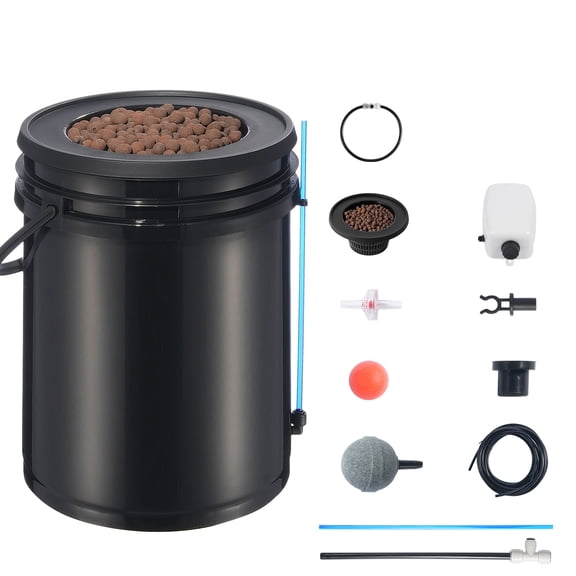 KFFKFF DWC Hydroponics Grow System, 5 Gallon DWC Hydroponics Setup Drip System with Air Pump, Air Stone, Water Level Indicator, and Drip Irrigation Kit for Growing Leafy Greens