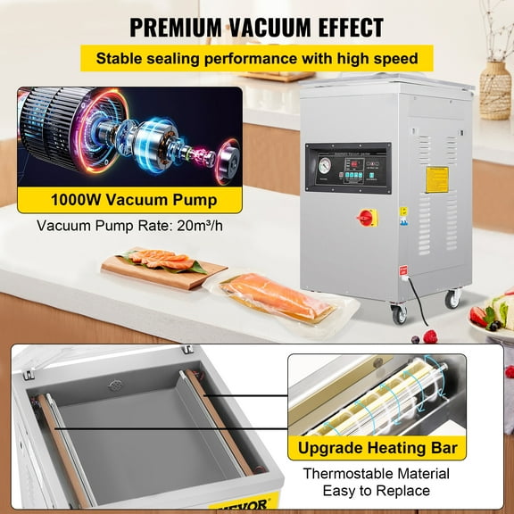 KFFKFF DZ-400/2E Automatic Extra Deep 200mm Vacuum Sealer Food Vacuum Sealing Packing Machine 110V