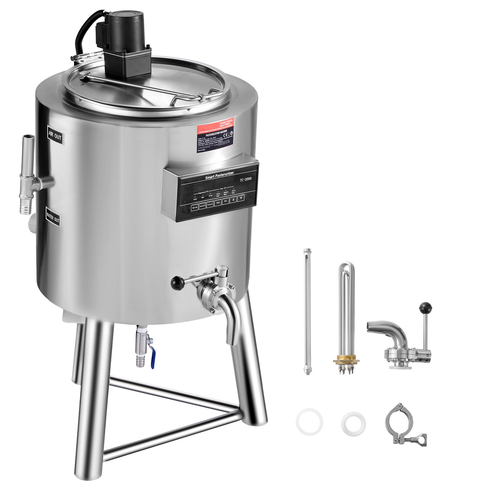 KFFKFF Dairy Sterilizer 50L, Industrial Grade Milk Treatment Equipment, Constructed from 304 Food Safe Stainless Steel, Expert Sterilization with Adjustable Time and Temperature, Suitable for Milk