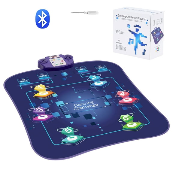 KFFKFF Dance Pad, 6-Key Dancing Mixer Mat, Wireless Bluetooth Electronic Step Mat with LED Illumination, 5 Interactive Modes, Volume Control, Preloaded Tunes, Ideal Gift for Kids Aged 3 and Up