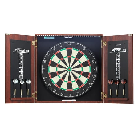 KFFKFF Dartboard with Cabinet Kit, Prepped Bundle of Official Dimension Dartboard Cabinet, Steel Point Dart Concealment Cabinet, Equipped with LED Illumination, Simple Set-Up