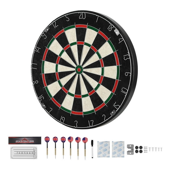 KFFKFF Dartboard Set with 6 Darts & Scoring Kit,Durable Sisal Fibers Dartboard Featuring Staple-Free Bullseye & Adjustable Number Ring,17.7" Steel Tip Dart Board for Home Entertainment and Game Rooms