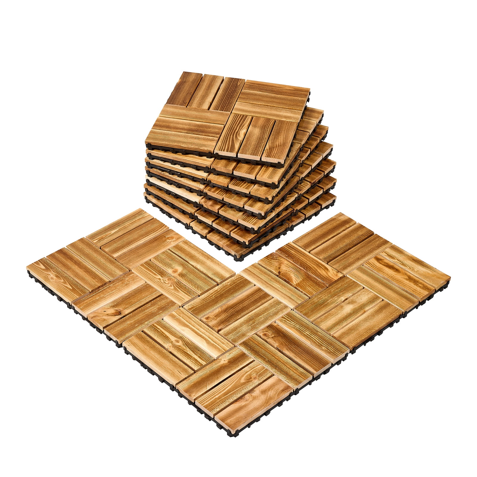 KFFKFF Deck Tiles in Solid Wood, Set of 10, Dimensions 12"x12", Water-Resistant Camphor Pine Wood Flooring for All-Season Use, Ideal for Patio Floor Deck Covering, Suitable for Porch, Poolside