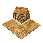 KFFKFF Deck Tiles in Solid Wood, Set of 10, Dimensions 12"x12", Water-Resistant Camphor Pine Wood Flooring for All-Season Use, Ideal for Patio Floor Deck Covering, Suitable for Porch, Poolside