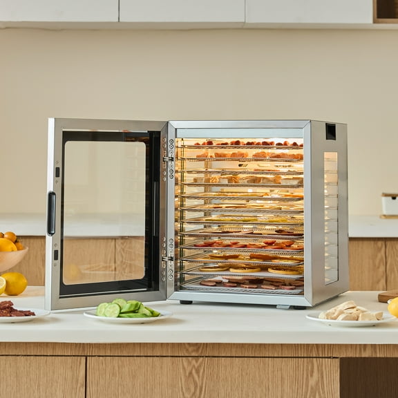 KFFKFF 800W Food Dehydrator Machine with 12 Stainless Steel Trays 95-160.5 Temperature Control for Home, Fruit, Herbs, and Dog Treats
