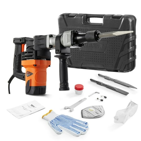 KFFKFF Demolition Jack Hammer, 1400W Power-Driven Jack Drill Robust, 2900 BPM Cement Disruptor, Duo Chisel Bits for Chipping Included with Container, Hand Protection