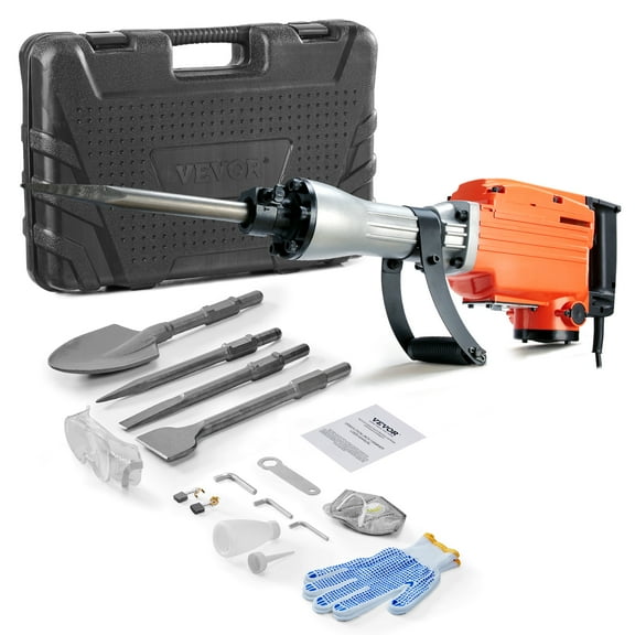 KFFKFF Demolition Jack Hammer, 2200W 1400 BPM Concrete Shattering Drill, Robust Electric Power Drill with 6 Chisel Attachments and Gloves, Front Handle
