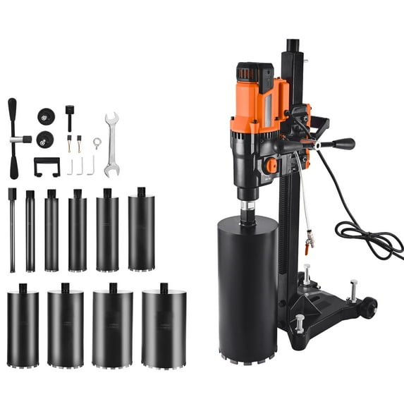 KFFKFF Diamond Core Drilling Machine, 0.8-10 in Drilling Range, Stand-Mounted Wet and Dry Core Drill Rig with 10 Bits, 2-Speed 470/800 RPM, UNC1 1/4-7 Thread, 2500W for Concrete, Brick, and Stone