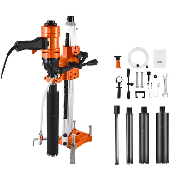 KFFKFF Diamond Core Drilling Machine, 8-inch Drilling Capacity, Dual-Mode Handheld & Stand-Mount Dry/Wet Core Drill Rig with 4 Bits, 2-Speed 1075/2300 RPM, 1800W for Concrete, Brick, and Stone