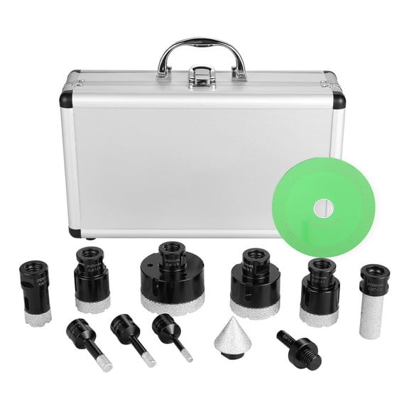 KFFKFF Diamond Encrusted Drill Bit Collection, 8 Piece Set of 6/8/10/25/35/38/50/65mm Diamond Coated Hole Cutters, Includes Finger Router Bit, Cone Bit, Saw Blade, and Carrying Case