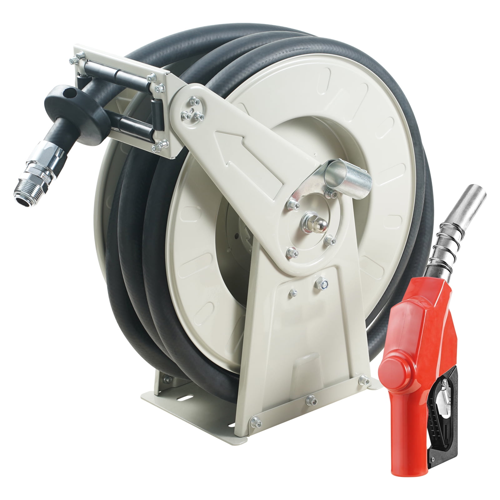 KFFKFF Diesel Hose Reel, 3/4" x 66', Retractable for Extended Reach, Sturdy Carbon Steel Build & Auto Fuel Nozzle, NBR Rubber Hose, Suitable for Aircraft, Ships, Vehicles, Tank Trucks, 300PSI
