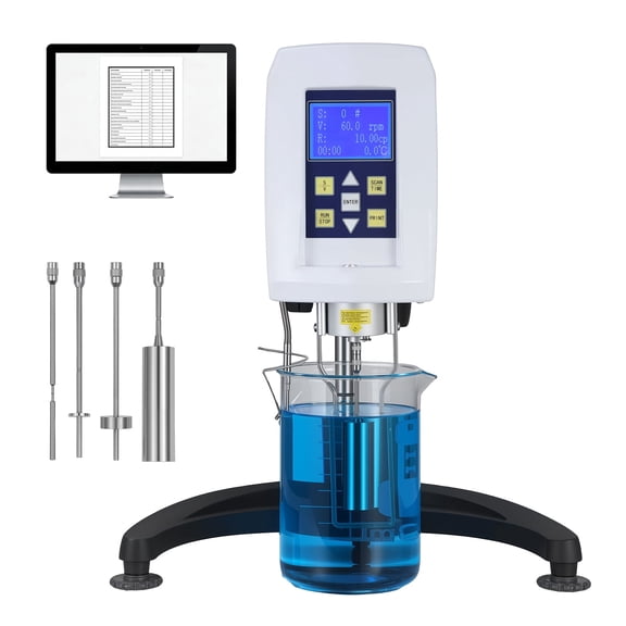 KFFKFF Digital Rotary Viscometer, 10-2,000,000 mPa.s(cP), 2% Accuracy, 100-240V Rotational Viscosity Meter with 4 Rotors and Temperature Probe, LCD Screen for Fluid Analysis