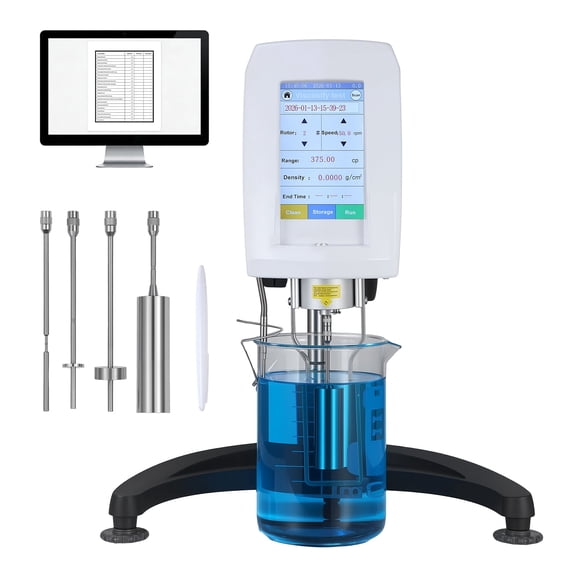 KFFKFF Digital Rotary Viscometer, 10-6,000,000 mPa.s(cP), 1% Precision,100-240V Rotational Viscosity Meter with 4 Rotors and Temperature Sensor, Touchscreen, Laboratory Instrument for Fluid Analysis