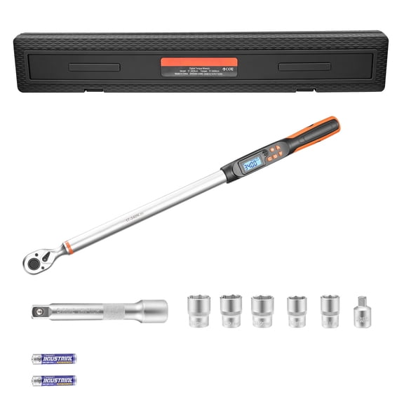 KFFKFF Digital Torque Wrench Set 1/2" Drive with LCD Display, ±2% Precision, 4 Measurement Units, LED Alert, Buzzer, and Accessories for Vehicle Maintenance