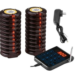 KFFKFF Diner Paging System, 500m Wireless Extended Distance Queue Alert, Patron Notification Pagers with Vibrating & Light Indicators, Set of 20 Devices for Mobile Eateries, Places of Worship