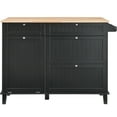 thumbnail image 1 of KFFKFF Dining Cart for Kitchen, 50" Wooden Surface with Concealed 10 Gallon Waste Bin, Country Style Living Room Table with Retractable Leaf, Towel Rack, Storage Drawer, in Black, 1 of 9