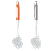 KFFKFF Dish Brush Set, 4 Kitchen Scrub Brushes with Durable Handle, Cleaning Brushes with Angled Bristles, Perfect for Cookware, Sink, and Stove, Includes 2 Gray + 2 Orange