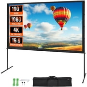 KFFKFF 100" Projector Screen with Stand, 16:9, 4K, HD, Crease-Resistant,Portable Movie Screen for Family Theater, Indoor and Outdoor.