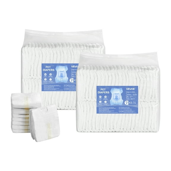 KFFKFF Disposable Dog Diapers, Highly Absorbent Female Pet Diapers, 360 Leak-Resistant Design with Wetness Indicator for Heat Cycle, Training, and Incontinence - XS, 96 Pieces (2 Packs of 48)