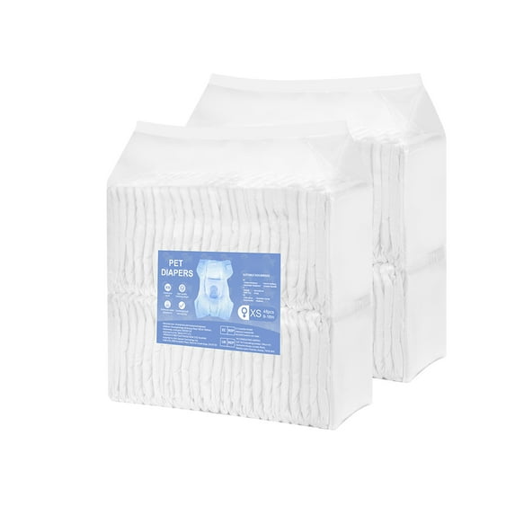 KFFKFF Disposable Dog Diapers, Highly Absorbent Female Pet Diapers, 360° Leak-Resistant Design with Wetness Indicator for Heat Cycle, Training, and Incontinence - XS, 96 Pieces (2 Packs of 48)