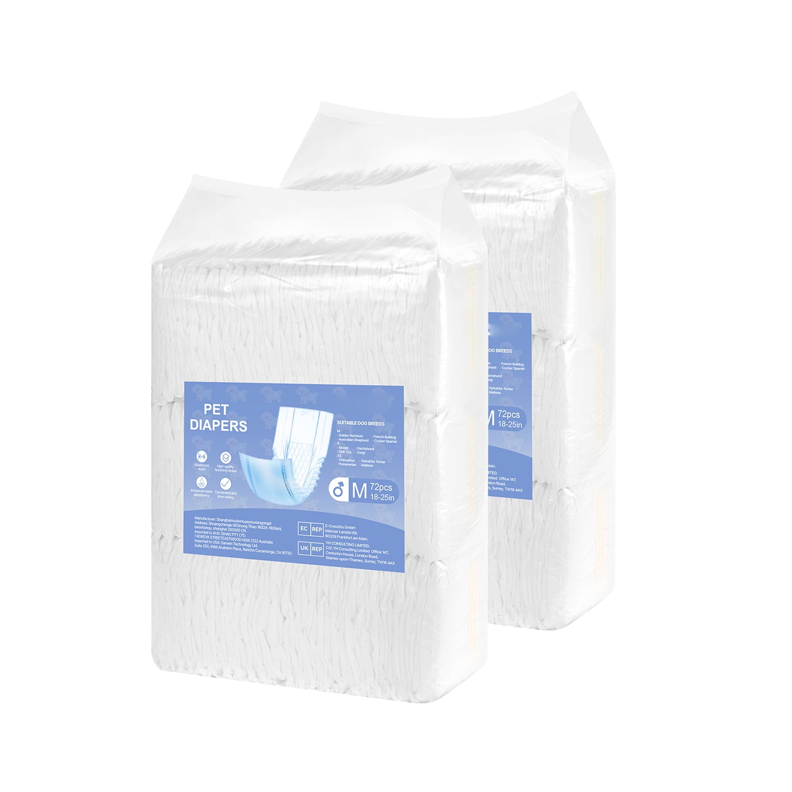 KFFKFF Disposable Male Dog Diapers, Highly Absorbent Belly Bands with Leak Protection and Wetness Indicator, Ideal for Heat, Training, and Incontinence - Medium, 144 Pack (2 Sets of 72)